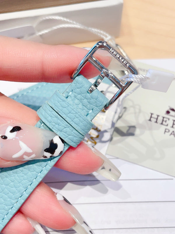 HM HEURE H 26 QUADRANTE BLU ARGENTO LUNETTA DIAMANTI PELLE EPSOM 