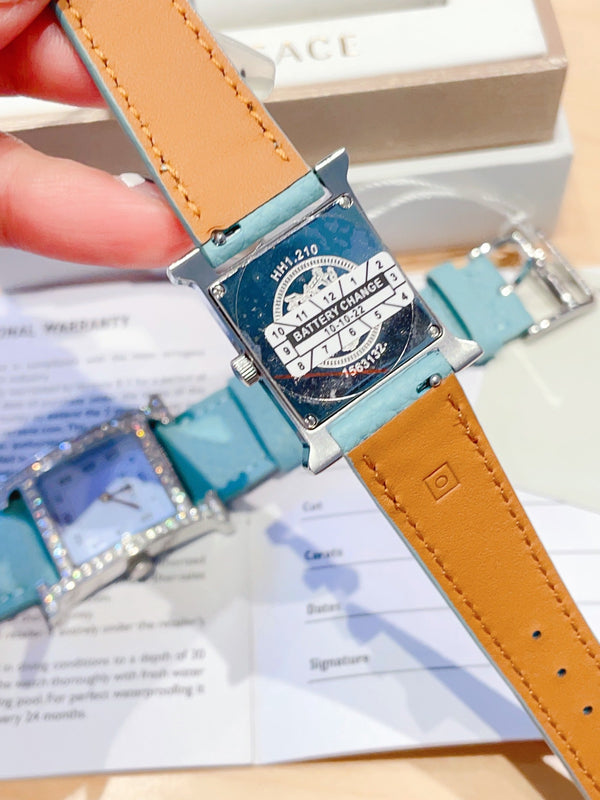 HM HEURE H 26 QUADRANTE BLU ARGENTO LUNETTA DIAMANTI PELLE EPSOM 