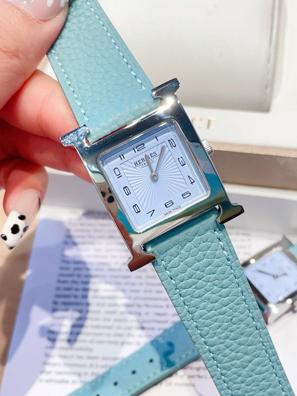HM HEURE H 26 QUADRANTE BLU ARGENTO PELLE EPSOM 