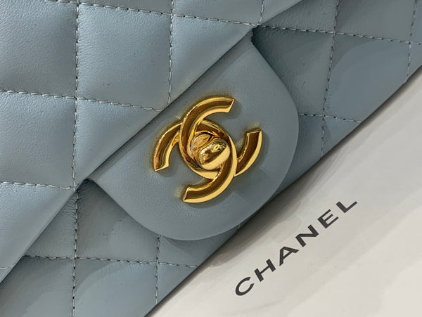 MINI SQUARE FLAP BAG 17CM CLOUD BLUE LAMBSKIN GOLD HARDWARE