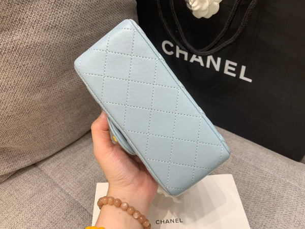 MINI SQUARE FLAP BAG 17CM CLOUD BLUE LAMBSKIN GOLD HARDWARE