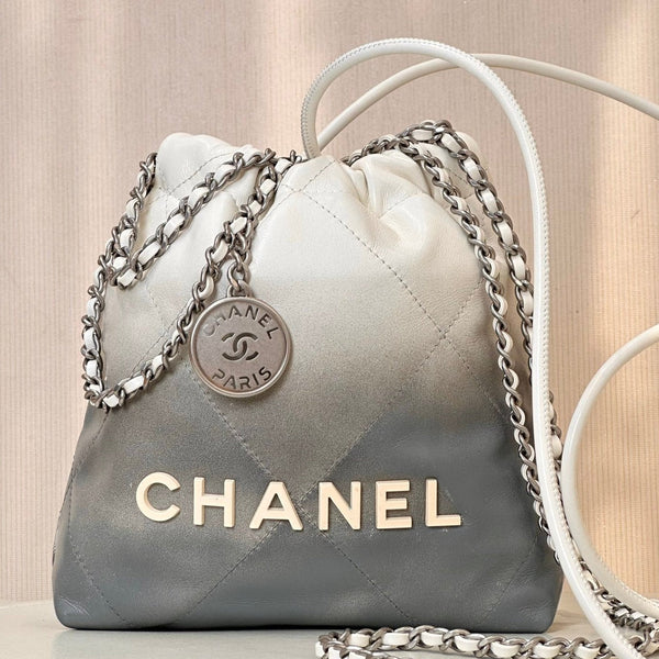 CC HOBO MINI 20CM BIANCO GRIGIO PELLE DI AGNELLO FERRAMENTA ARGENTO
