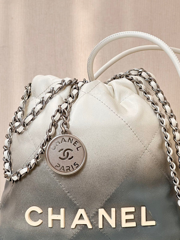 CC HOBO MINI 20CM BIANCO GRIGIO PELLE DI AGNELLO FERRAMENTA ARGENTO