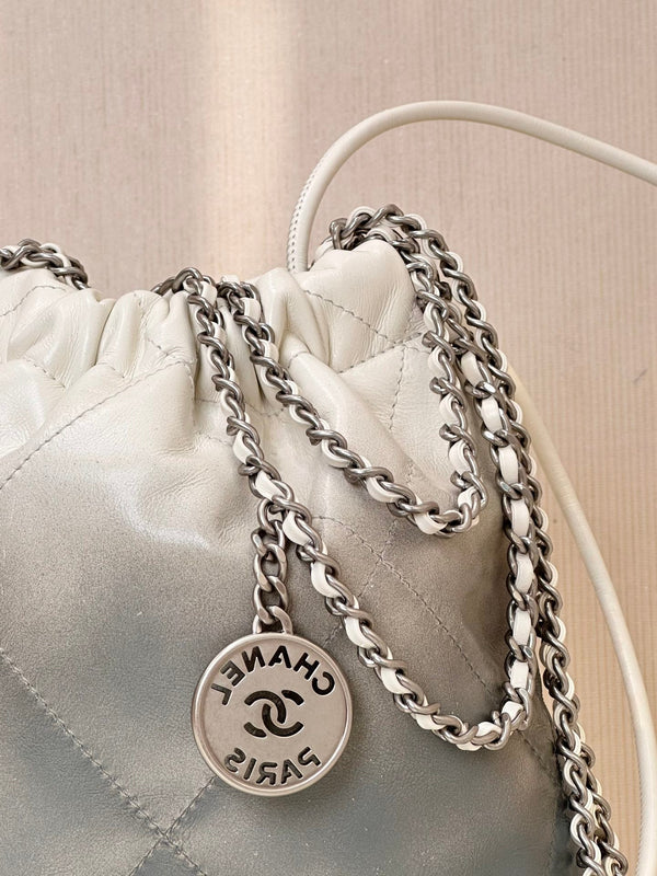 CC HOBO MINI 20CM BIANCO GRIGIO PELLE DI AGNELLO FERRAMENTA ARGENTO