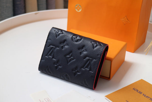 PORTAFOGLIO VICTORINE 12CM NERO ROSSO MONOGRAMMA EMPREINTE IN PELLE