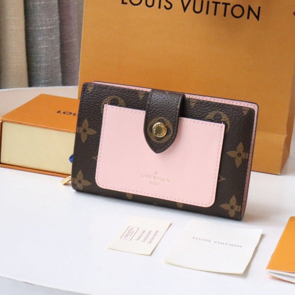 PORTAFOGLIO JULIETTE 13.5 MARRONE ROSA TELA MONOGRAMMA
