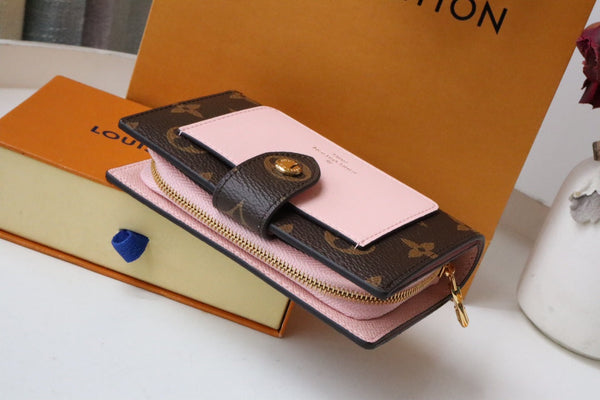 PORTAFOGLIO JULIETTE 13.5 MARRONE ROSA TELA MONOGRAMMA