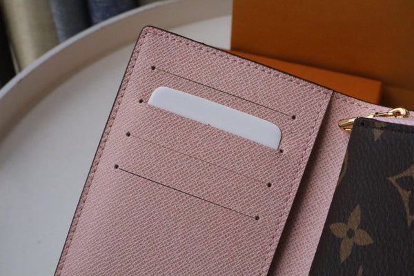 PORTAFOGLIO JULIETTE 13.5 MARRONE ROSA TELA MONOGRAMMA
