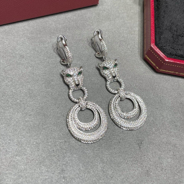 ORECCHINI A PENDENTE IN ARGENTO E DIAMANTI PANTHERE DE CARTI
