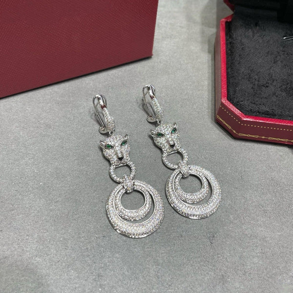 ORECCHINI A PENDENTE IN ARGENTO E DIAMANTI PANTHERE DE CARTI