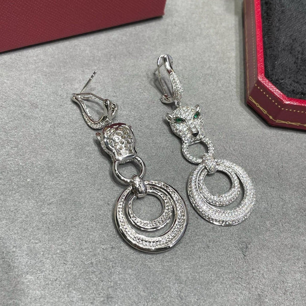 ORECCHINI A PENDENTE IN ARGENTO E DIAMANTI PANTHERE DE CARTI