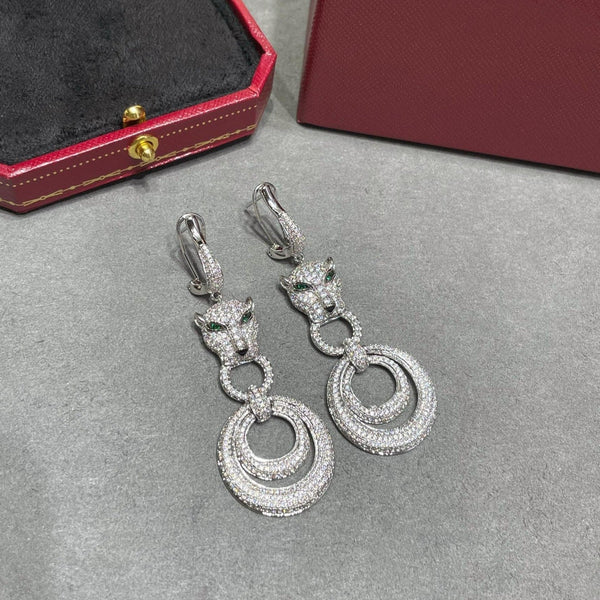 ORECCHINI A PENDENTE IN ARGENTO E DIAMANTI PANTHERE DE CARTI