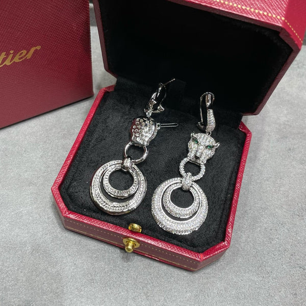 ORECCHINI A PENDENTE IN ARGENTO E DIAMANTI PANTHERE DE CARTI