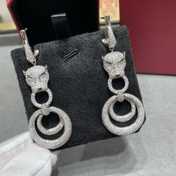 ORECCHINI A PENDENTE IN ARGENTO E DIAMANTI PANTHERE DE CARTI