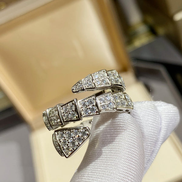 ANELLO DOPPIO SERPENTI ARGENTO CON PAVE' DIAMANTI