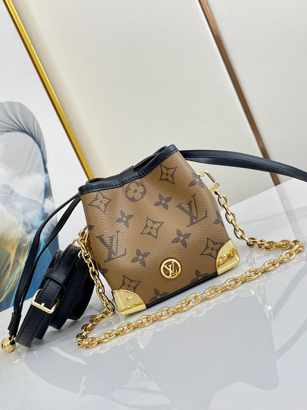 NOE BORSA 11.5 NANO CHARM MARRONE MONOGRAMMA TELA ROVESCIATA 