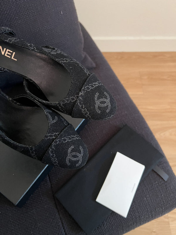 slingback in denim nero