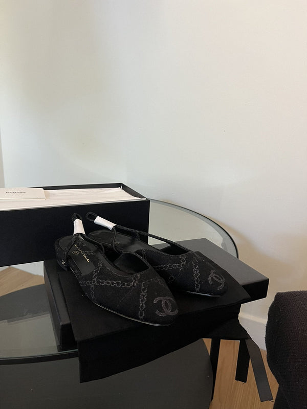 slingback in denim nero