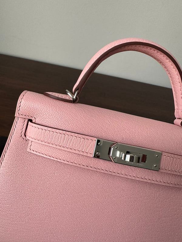 HM KELLY MINI 20 PINK CHEVRE SIVER HARDWARE