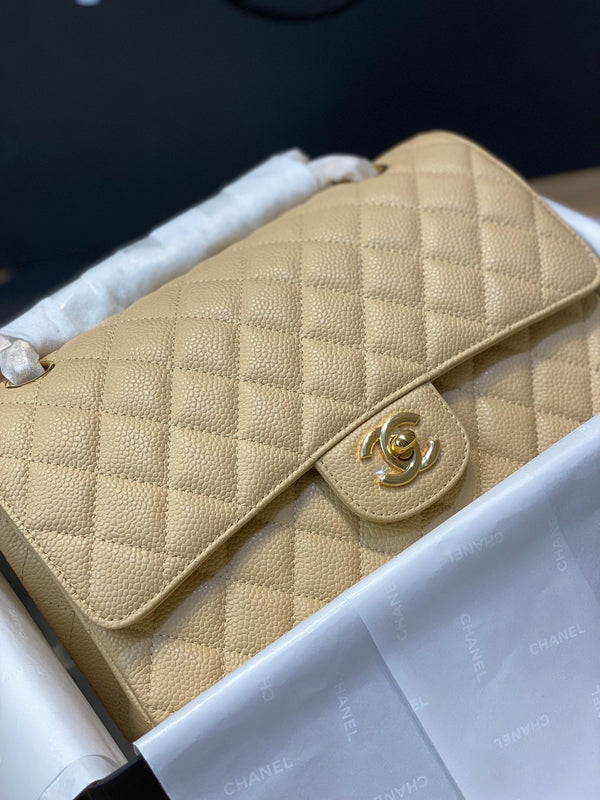BORSA CON PATTA 25 CM ORO HARDWARE BEIGE CAVIAR 