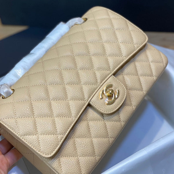 BORSA CON PATTA 25 CM ORO HARDWARE BEIGE CAVIAR 