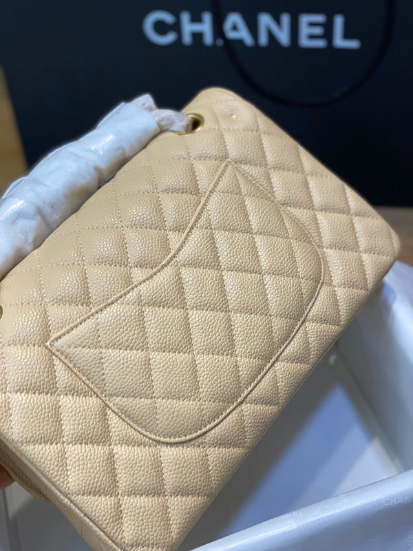 BORSA CON PATTA 25 CM ORO HARDWARE BEIGE CAVIAR 