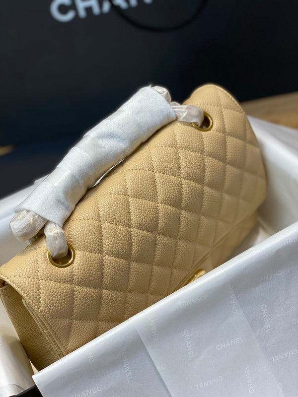 BORSA CON PATTA 25 CM ORO HARDWARE BEIGE CAVIAR 