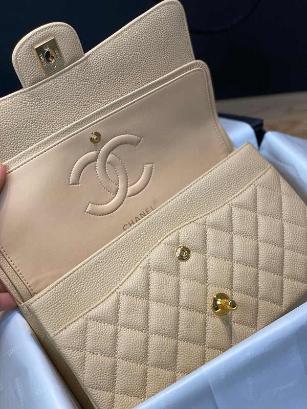 BORSA CON PATTA 25 CM ORO HARDWARE BEIGE CAVIAR 
