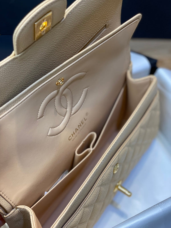 BORSA CON PATTA 25 CM ORO HARDWARE BEIGE CAVIAR 
