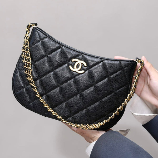 BORSA A TRACOLLA CC HOBO 23 CM NERO CAVIAR GOLD HARDWARE
