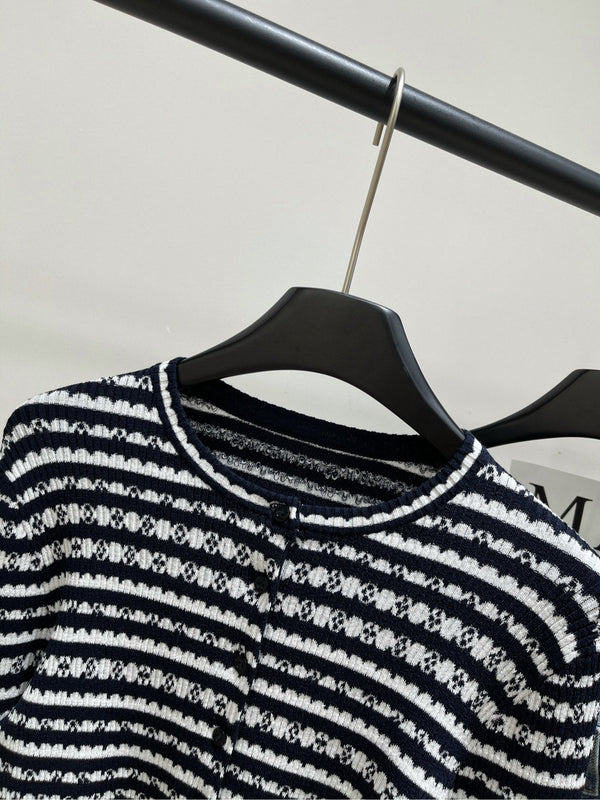 LV Four-Leaf Clover Short Cardigan Black and White Stripes Wool 285507