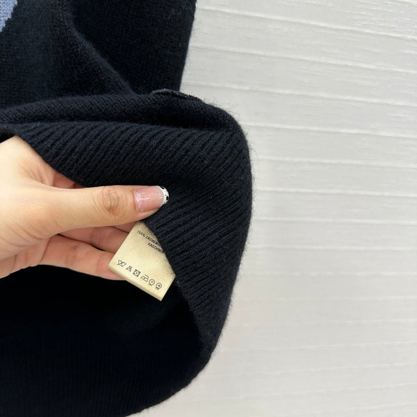 HM Embroidered Logo Vest in Black and Blue Cashmere