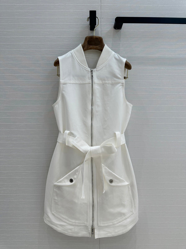 HM Majia Zipped Sleeveless Dress in White Cotton