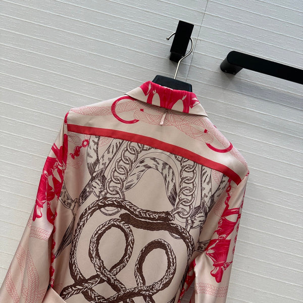 HM 25S Palefroi Remix Long Sleeve Dress Graphic Print in Pink Silk