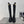 CC 25S Round Toe Mid-Heel Zippered High Boots in Black Cowhide and Embroidered Latticework 442493