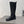 CC 25S Round Toe Mid-Heel Zippered High Boots in Black Glossy Cowhide and Embroidered Latticework 442492