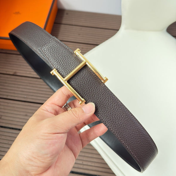 H JUMPING BELT 38MM GOLD BUCKLE & REVERSIBLE CHOCOLATE BLACK LEATHER