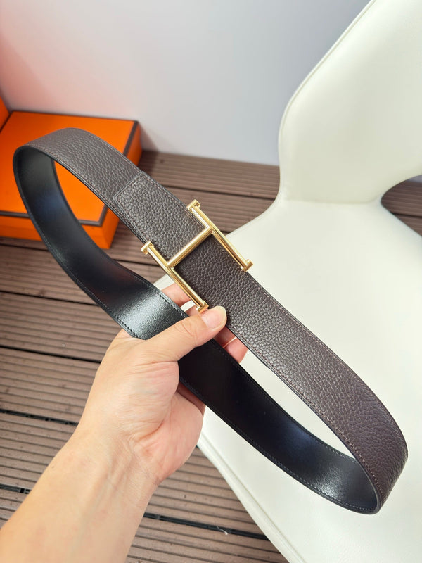 H JUMPING BELT 38MM GOLD BUCKLE & REVERSIBLE CHOCOLATE BLACK LEATHER