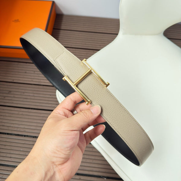 H JUMPING BELT 38MM GOLD BUCKLE & REVERSIBLE NUDE AND BLACK LEATHER