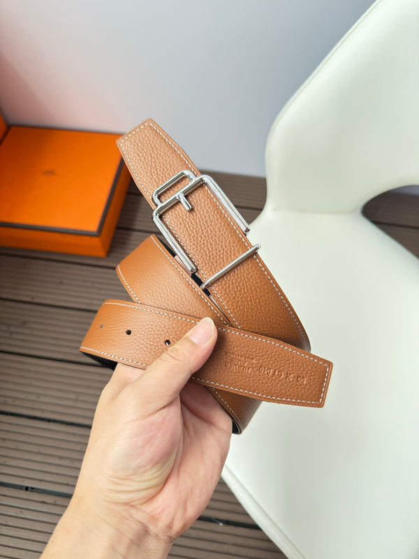 H VOLTE-FACE BELT 38MM SILVER BUCKLE & REVERSIBLE BROWN AND BLACK LEATHER