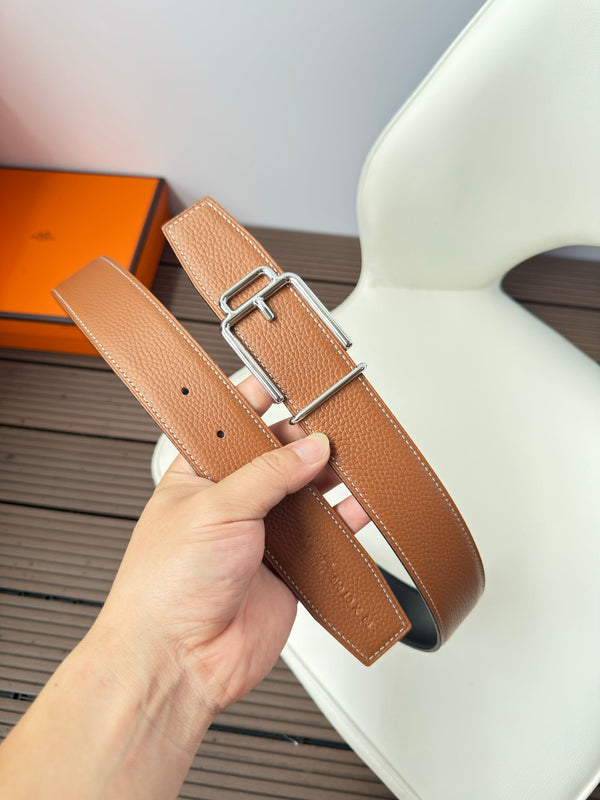 H VOLTE-FACE BELT 38MM SILVER BUCKLE & REVERSIBLE BROWN AND BLACK LEATHER