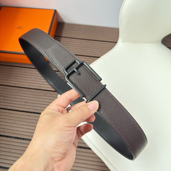 H VOLTE-FACE BELT 38MM BLACK BUCKLE & REVERSIBLE CHOCOLATE AND BLACK LEATHER