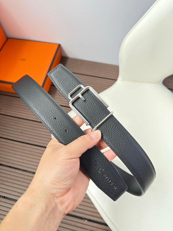 H VOLTE-FACE BELT 38MM SILVER BUCKLE & REVERSIBLE BLACK LEATHER