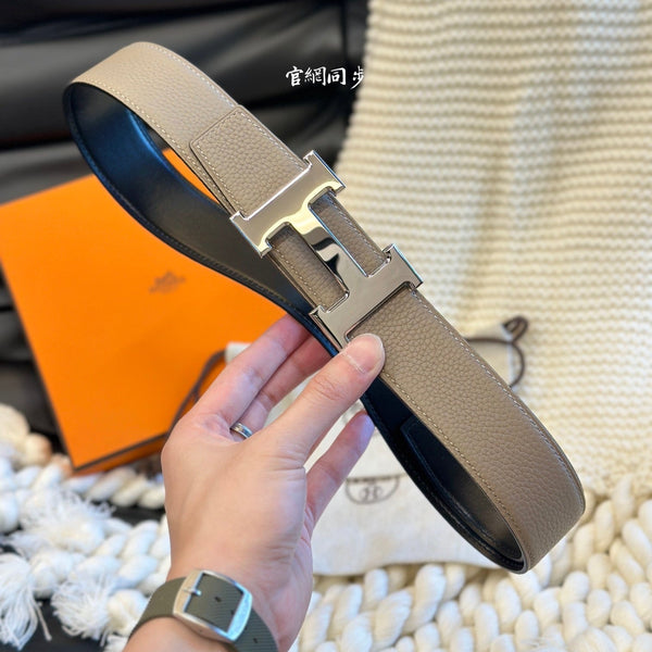 H 5382 BELT 38MM SILVER BUCKLE & REVERSIBLE BEIGE AND BLACK LEATHER