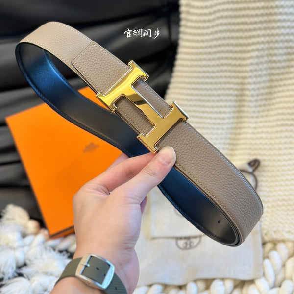 H 5382 BELT 38MM GOLD BUCKLE & REVERSIBLE BEIGE AND BLACK LEATHER
