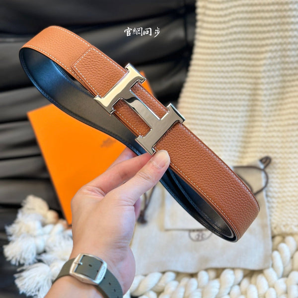 H 5382 BELT 38MM SILVER BUCKLE & REVERSIBLE BROWN AND BLACK LEATHER