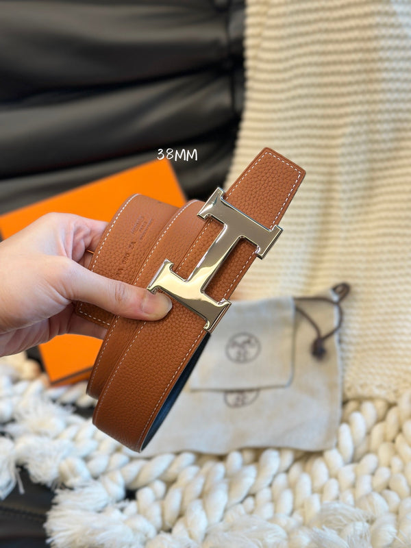 H 5382 BELT 38MM SILVER BUCKLE & REVERSIBLE BROWN AND BLACK LEATHER
