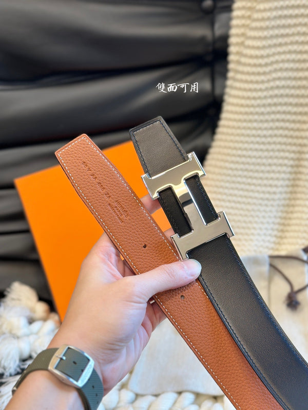 H 5382 BELT 38MM SILVER BUCKLE & REVERSIBLE BROWN AND BLACK LEATHER