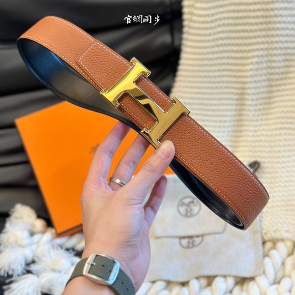 H 5382 BELT 38MM GOLD BUCKLE & REVERSIBLE BROWN AND BLACK LEATHER