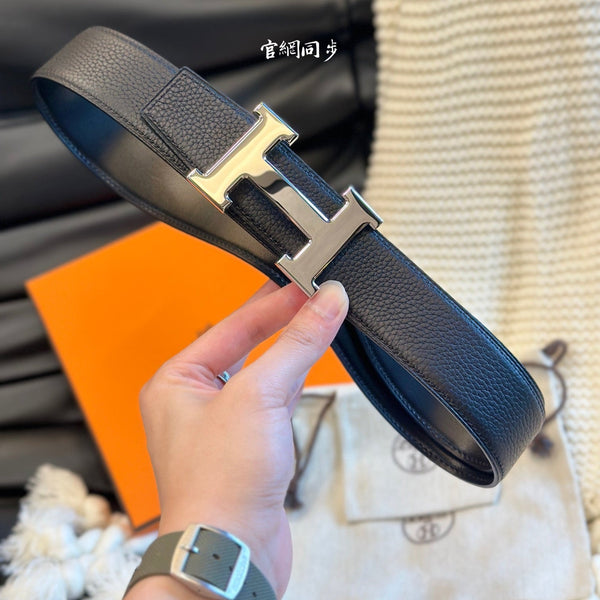 H 5382 BELT 38MM SILVER BUCKLE & REVERSIBLE BLACK LEATHER